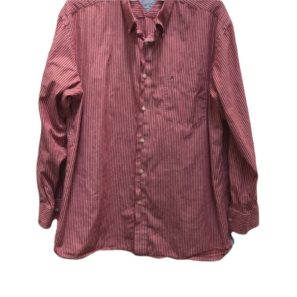 Tommy Hilfiger men’s red/white button down long sleeve shirt, L